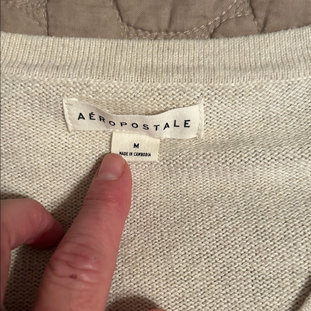 Aeropostale Off-White Knit cardigan with pink argyle pattern on front